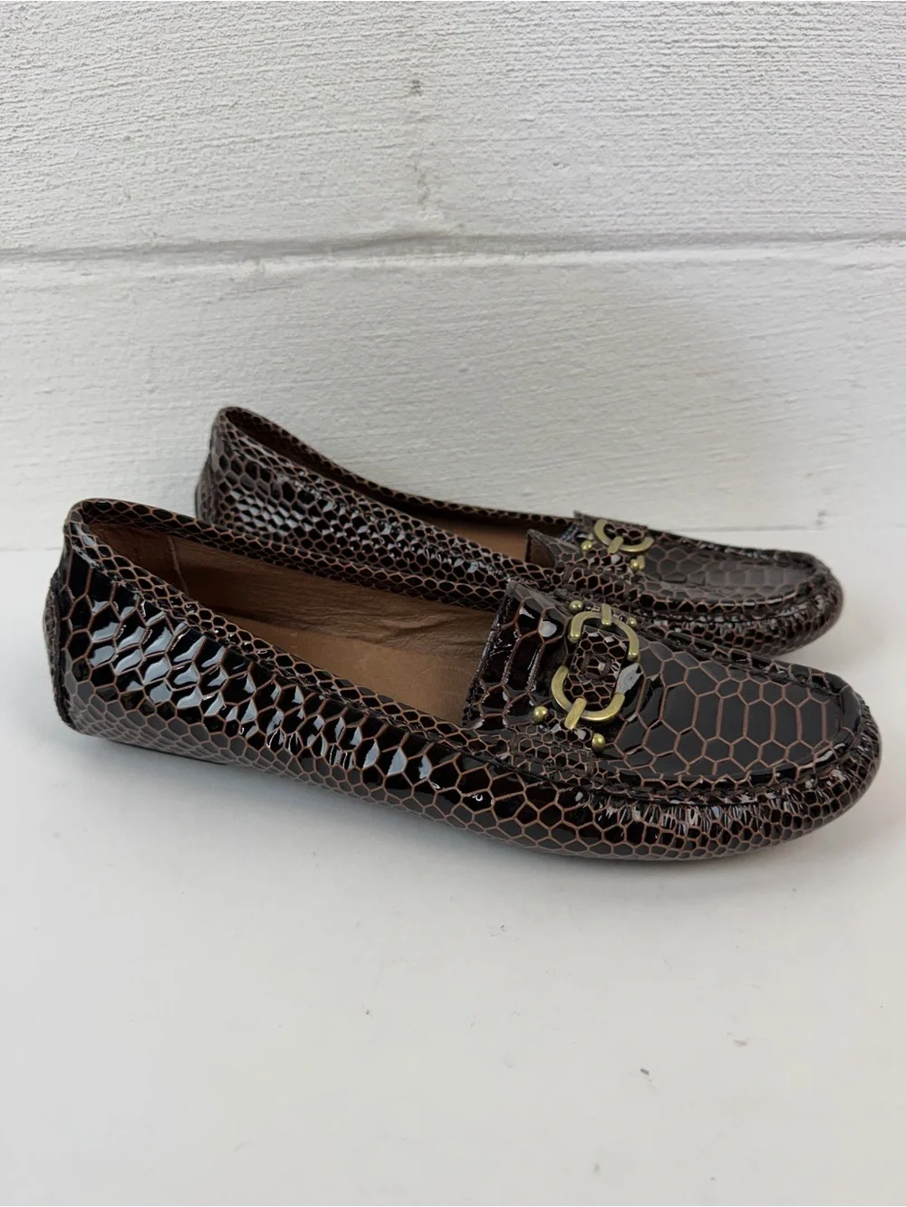 Donald J Pliner Viky Brown Croc Driving Loafers, 7.5